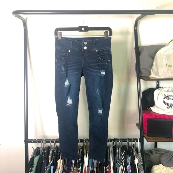 BEBE Destroyed Skinny Cropped Ankle Jeans - Picture 1 of 6